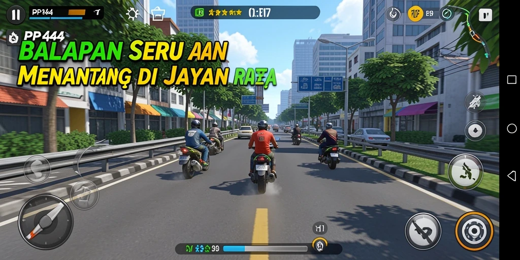 Gameplay PP444 menampilkan balapan yang mendebarkan di trek yang menantang.