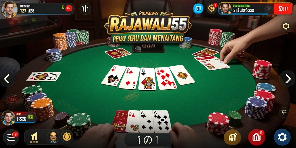 Screenshot utama RAJAWALI55 menampilkan aksi seru permainan Poker.