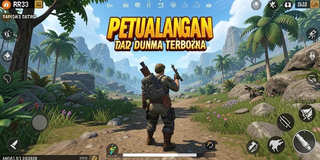 Screenshot gameplay RR33 yang menampilkan dunia terbuka yang luas dan indah.